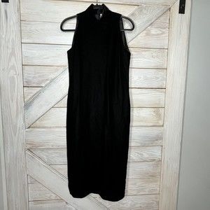 VTG 80s Le Crillon Dress Black Velvet Zip Sleeveless Front Mock Neck